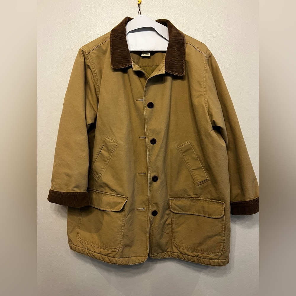 L.L. Bean Tan Field Barn Jacket Quilted with Brown Corduroy Trim Womens Size 3X